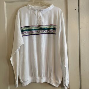 Crazy Shirts Hawaii Shirt Men’s L White Graphic Henley Drawstring Neck Pockets